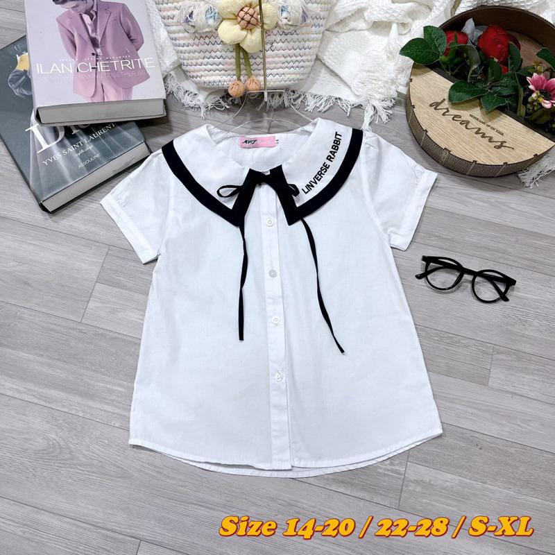 Áo sơ mi học sinh bé gái size từ 14 tới 50kg. Em có bán cả sét