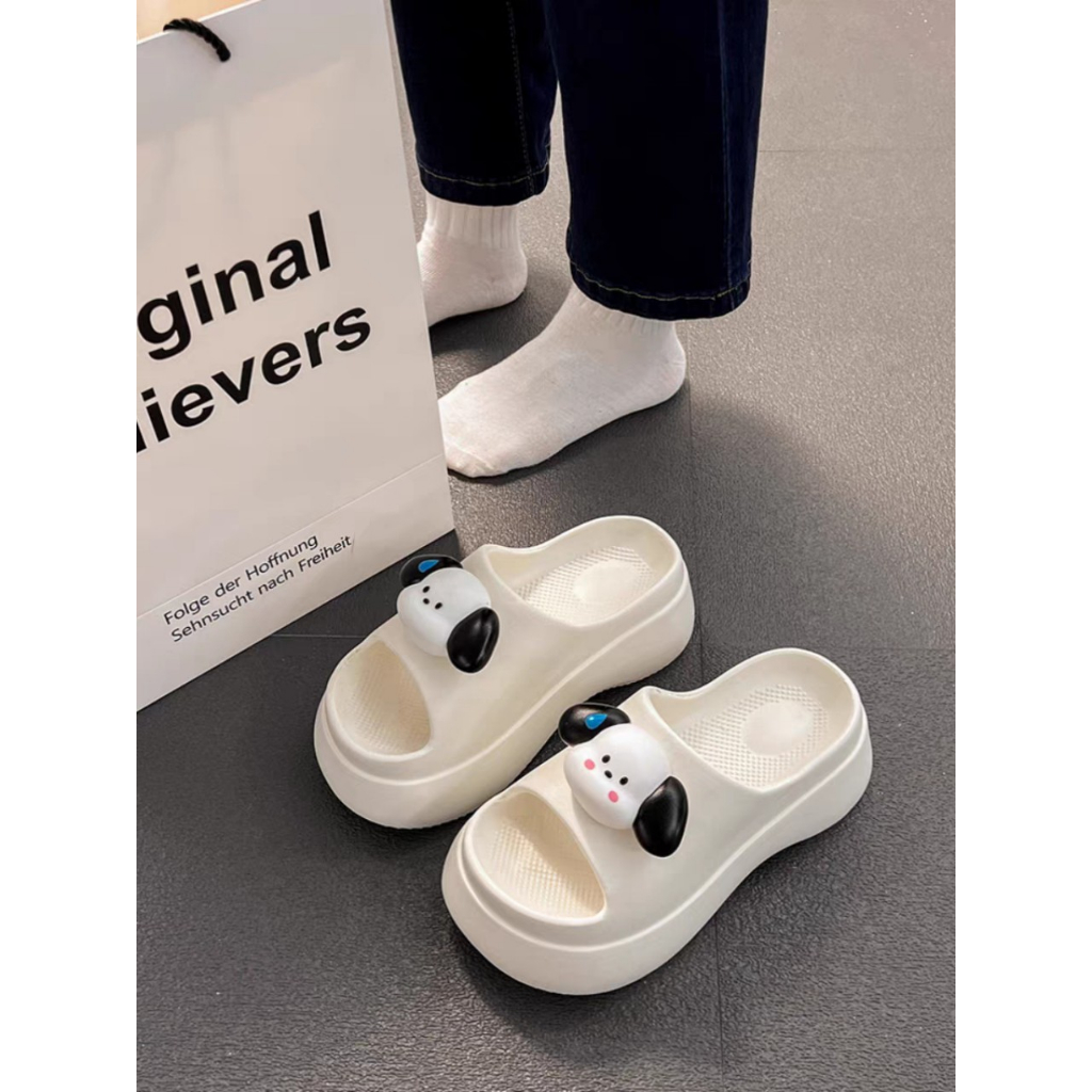 Dép bánh mì đế cao cho nữ chất cao su mềm 2 quai hình cún tai dài siêu đẹp