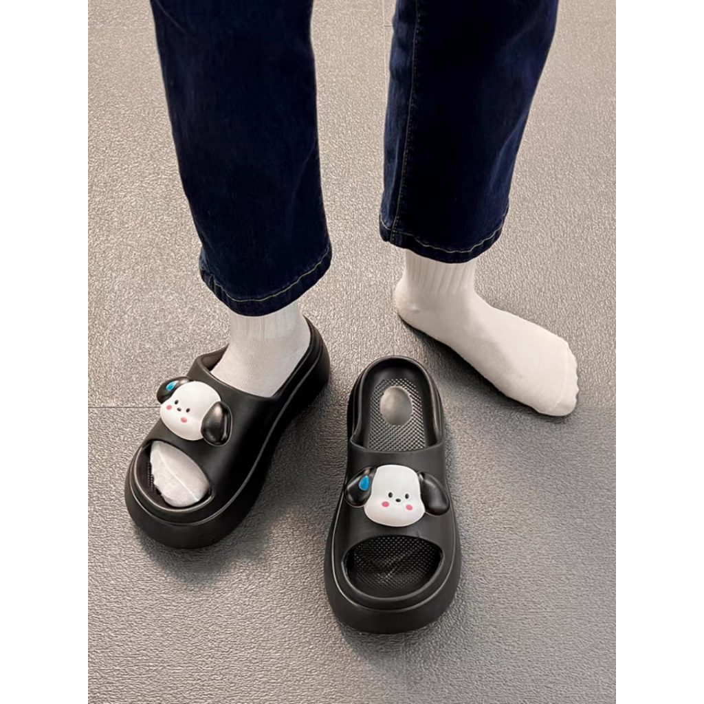 Dép bánh mì đế cao cho nữ chất cao su mềm 2 quai hình cún tai dài siêu đẹp