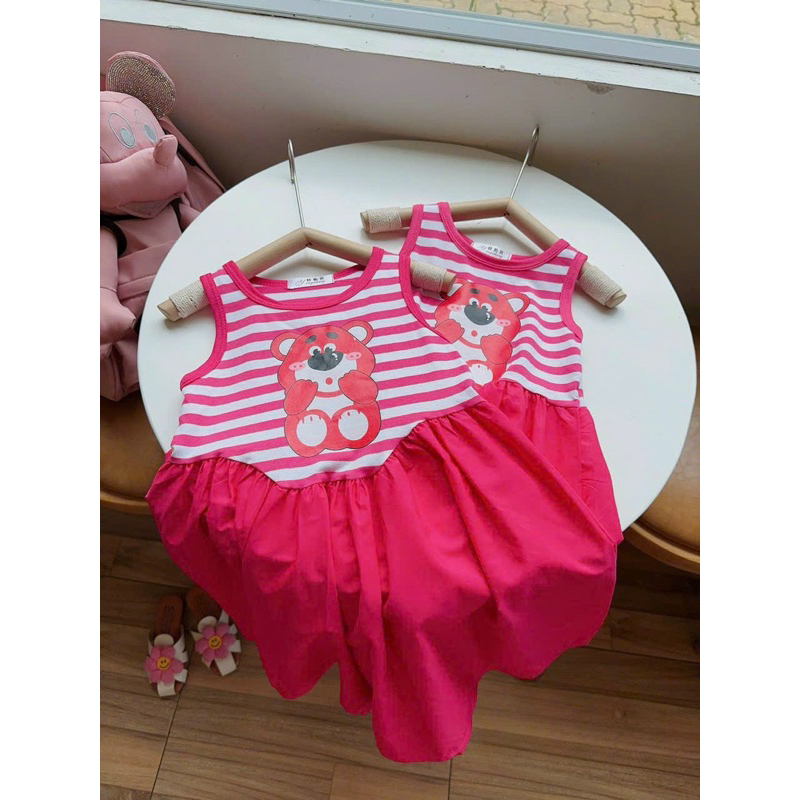 Váy kẻ dâu in hình gấu siêu hótt 10-30kg
