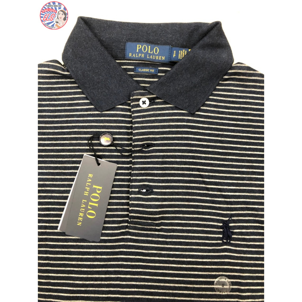 Áo thun cotton Polo Ralph Lauren Nam sọc xanh đậm -size S