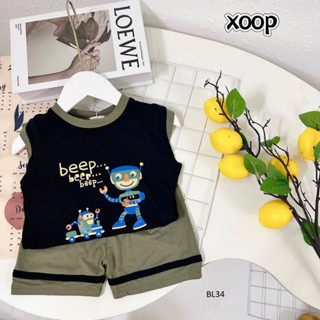 Bộ ba lỗ XOOP cotton lụa in rô bốt,người máy cho bé trai bé gái (11-24kg) BL34,Đồ bộ thời trang quần áo trẻ em