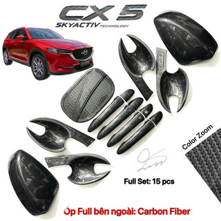 Ốp hõm cửa ốp gương chiếu hậu xe mazda cx5 2018-2023 carbon fiber + titan + mạ chrome nắp xăng 2019 2020 2021 2022