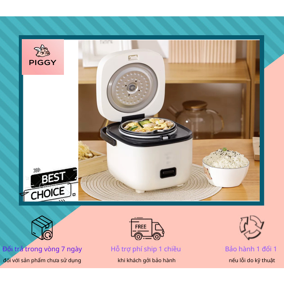 [ Hỏa Tốc ] Nồi Cơm Điện Jiashi Mini Chống Dín Nhỏ Gọn 2 Phiên Bản - Tặng Kèm Đồ Múc Cơm + Lồng Hấp - Piggyy