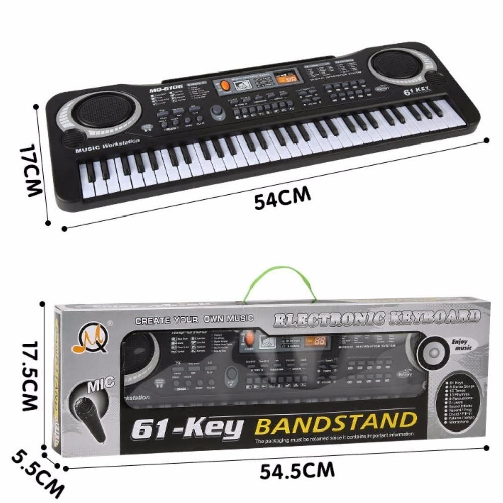 Đồ Chơi Âm nhạc, Đàn Piano organ điện tử Keyboard 61 Phím Kèm Mic kèm Sạc cho Bé