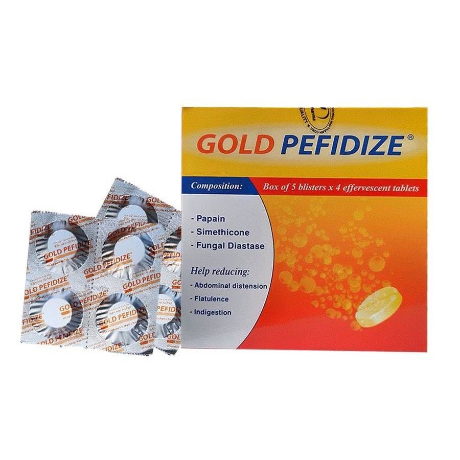 Viên sủi nén Gold Pefidize chống đầy bụng chướng hơi - Hộp 5 vỉ x 4 viên