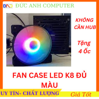 Quạt tản nhiệt, fan case led coolmoon k8 trắng / đen , bảo hành 3 tháng, tặng kèm 4 ốc , led 7 màu