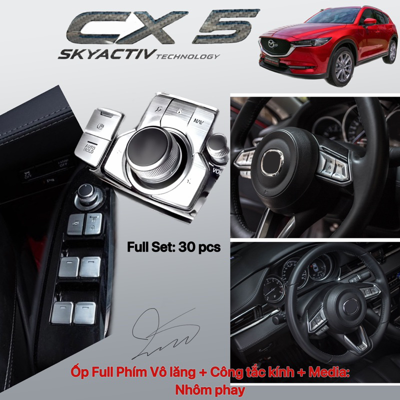 Ốp phím Nút nhôm xe mazda CX5 2018-2023 (Loại 1) Phụ kiện trang trí 2019 2020 2021 2022 2023