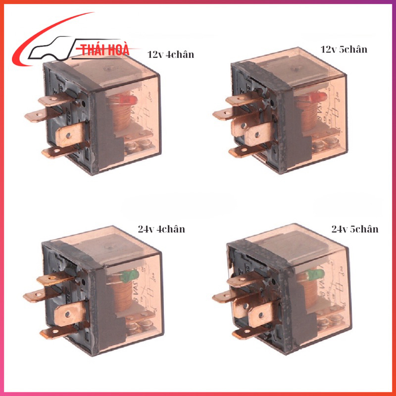 Rơ le 4, 5 chân 12v 24v 80a nhựa trong, giắc cắm rơ le 4 5 chân
