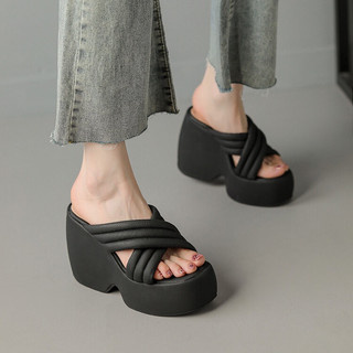 Sandal quai chéo bản to đế đúp 11cm cao cấp