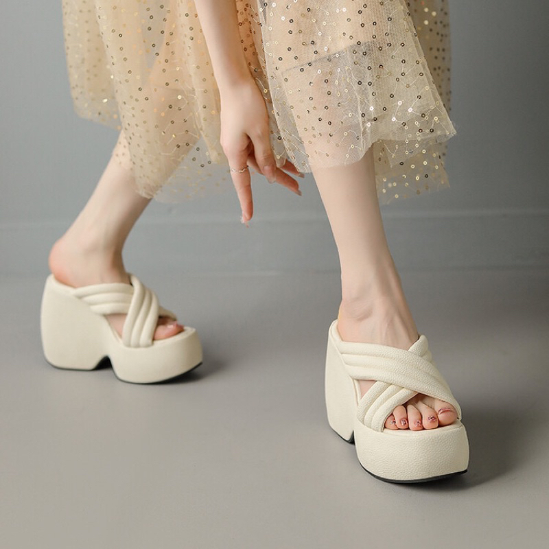 Sandal quai chéo bản to đế đúp 11cm cao cấp