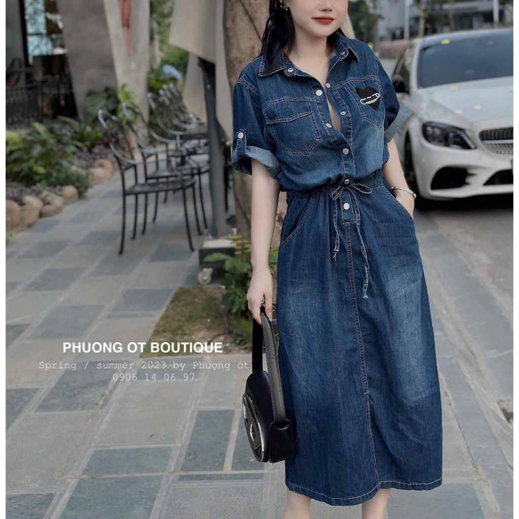 Váy jean dài tim ngực