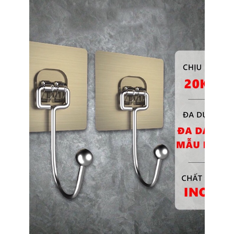 Móc dán tường INOX 304 chịu lực 20kg miếng dán tráng bạc siêu dính, móc dán chịu lực loại tốt