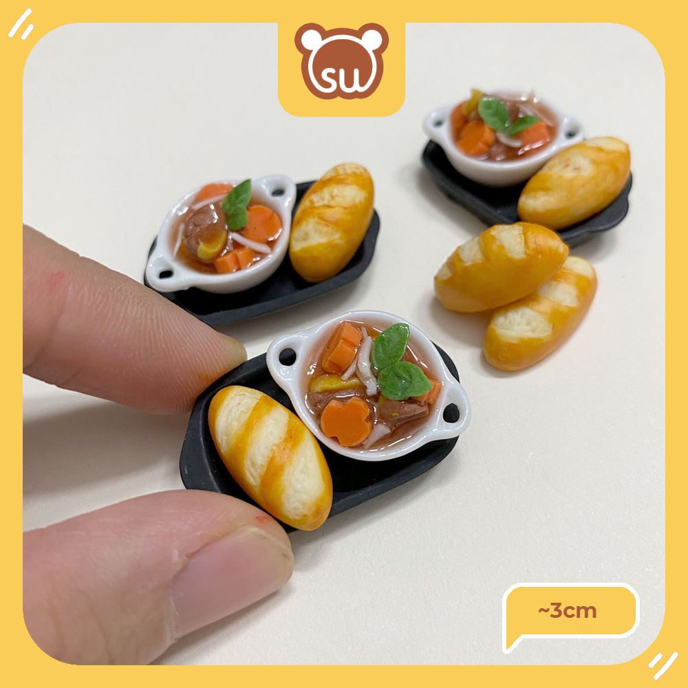 Mô hình bò kho bánh mì ( tô sứ 1.5cm ) , minifood/miniature, đồ ăn mini mô hình cho búp bê, đồ ăn tí hon, đồ chơi