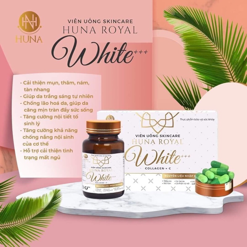 ( Chính hãng) Combo 2 Hộp Uống Trắng Da, Mờ Nám, Cân Bằng Nội Tiết Huna Royal White