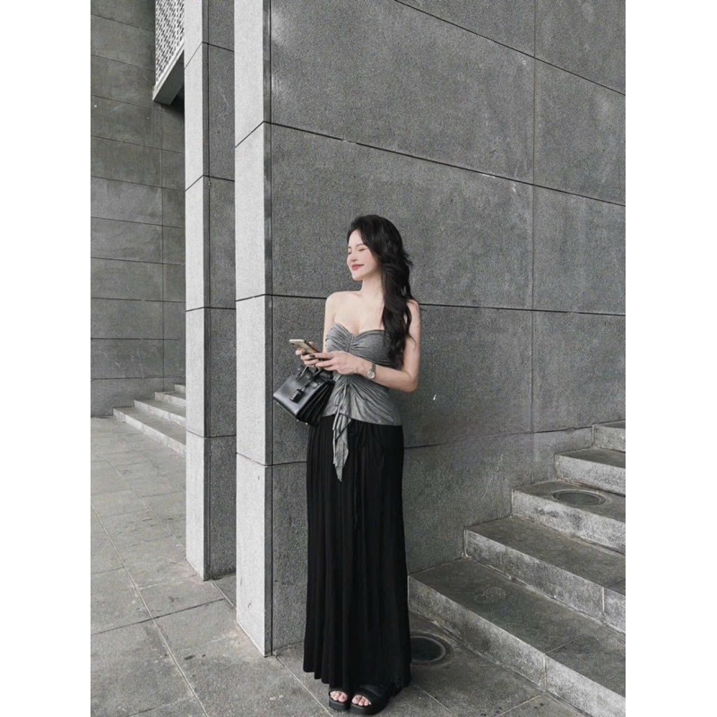 Sét áo ống cúp ngực có mút dây rút kèm váy dài rộng mặc được 2 kiểu