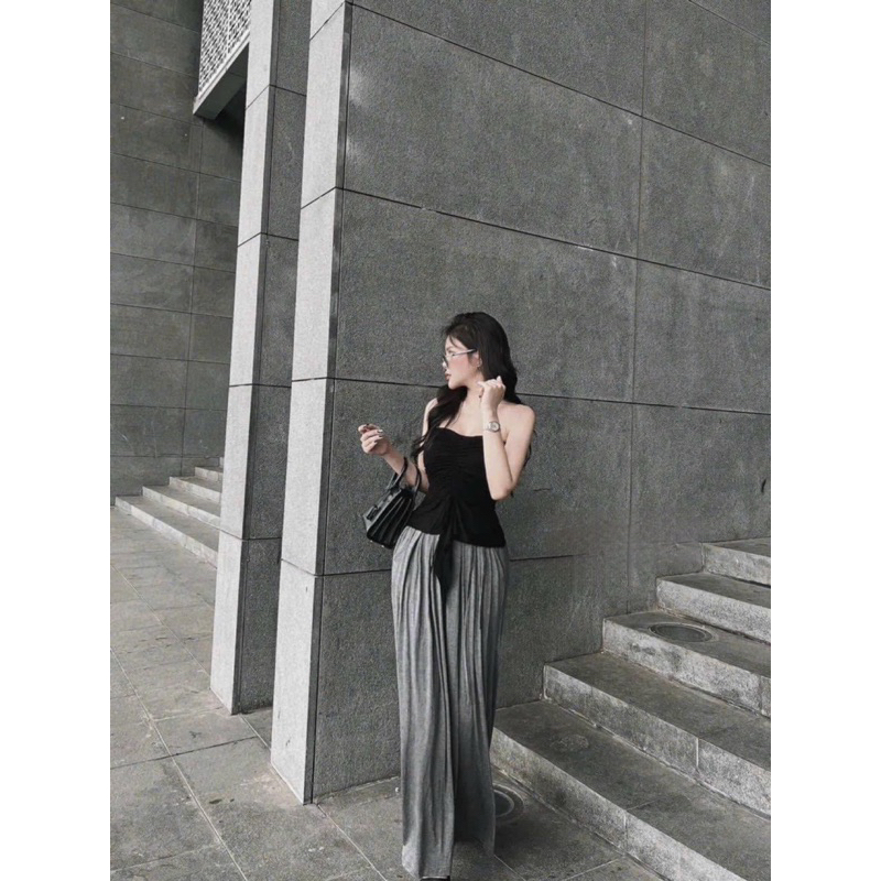 Sét áo ống cúp ngực có mút dây rút kèm váy dài rộng mặc được 2 kiểu