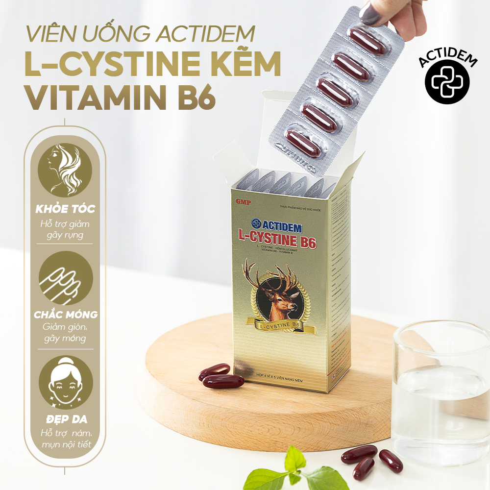 Viên uống Actidem L Cystine Kẽm Vitamin B6 20/60 viên