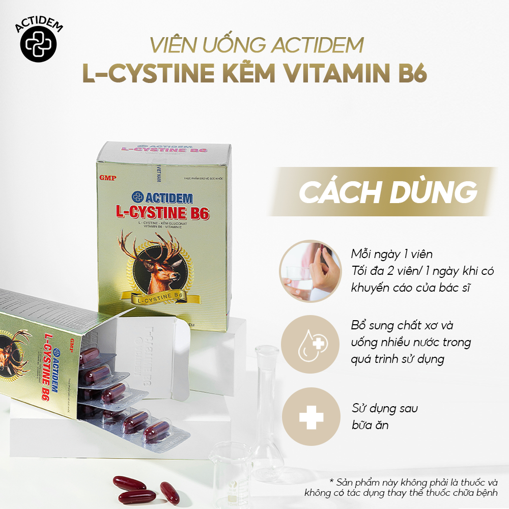 Viên uống Actidem L Cystine Kẽm Vitamin B6 20/60 viên