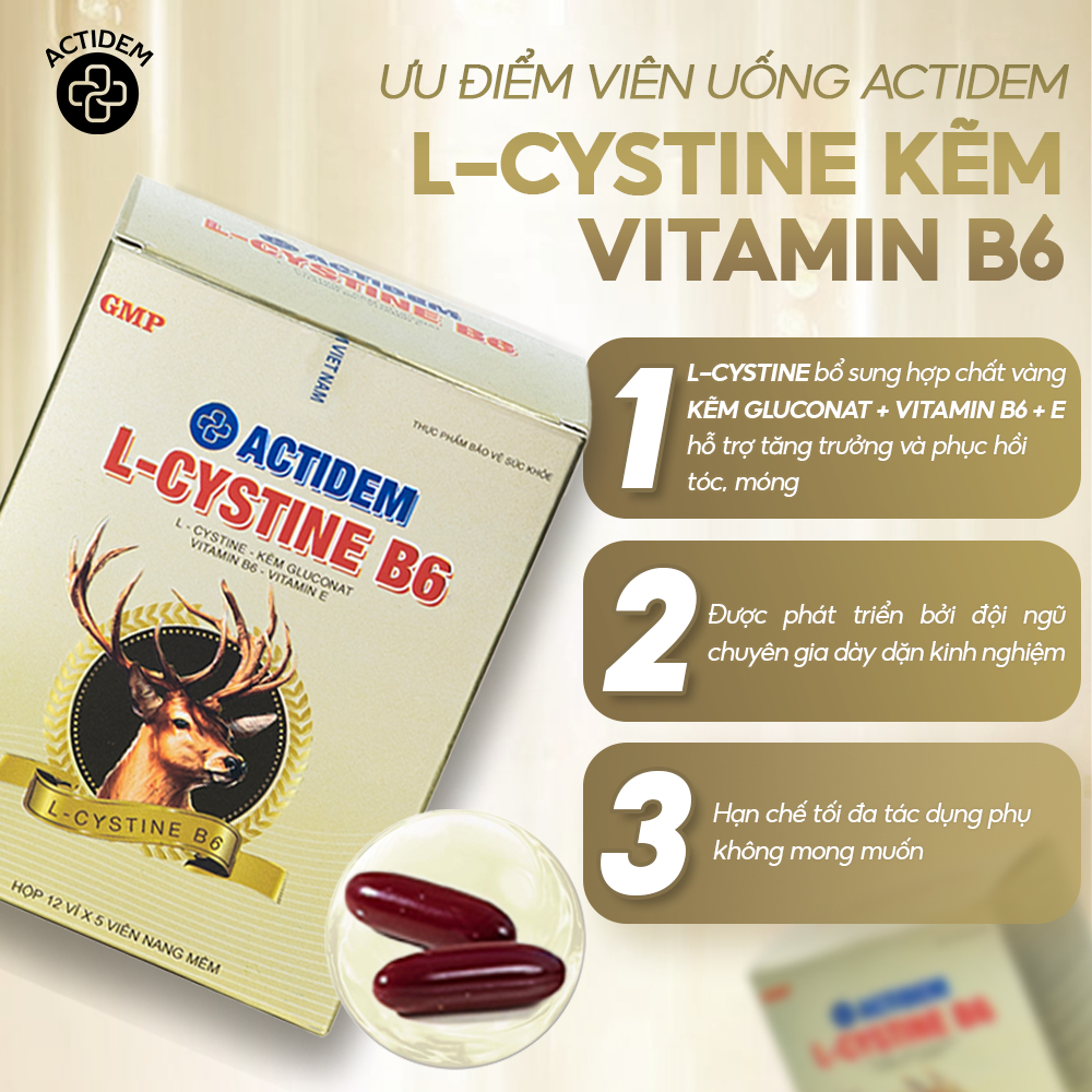 Viên uống Actidem L Cystine Kẽm Vitamin B6 20/60 viên