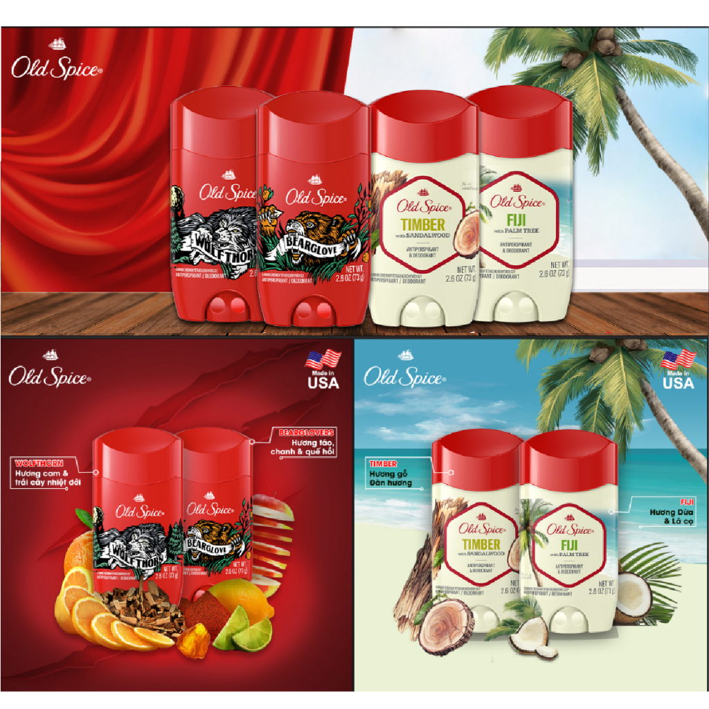 Lăn Khử Mùi Old Spice USA Fiji 73g dừa