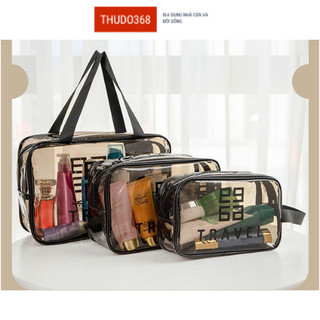 Túi đựng mỹ phẩm, set 3 túi đựng đồ trang điểm du lịch trong suốt Washbag