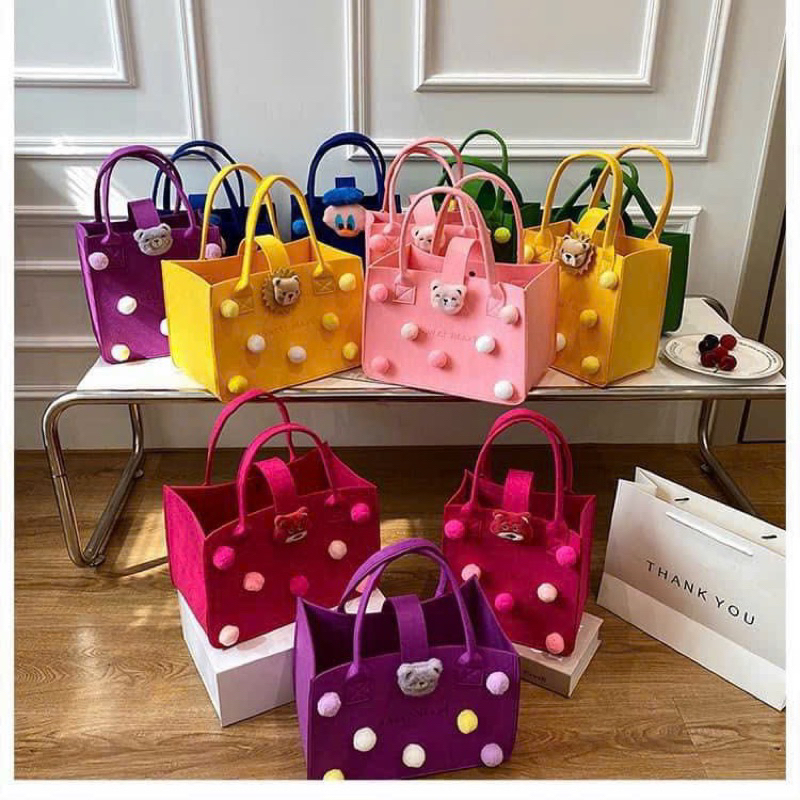 Túi Xách Tole Vải Nỉ Xốp Đứng Dáng Fom Siêu Nhẹ Kèm Họa Tiết Hoạt Hình Mẹ Và Bé bộ đôi