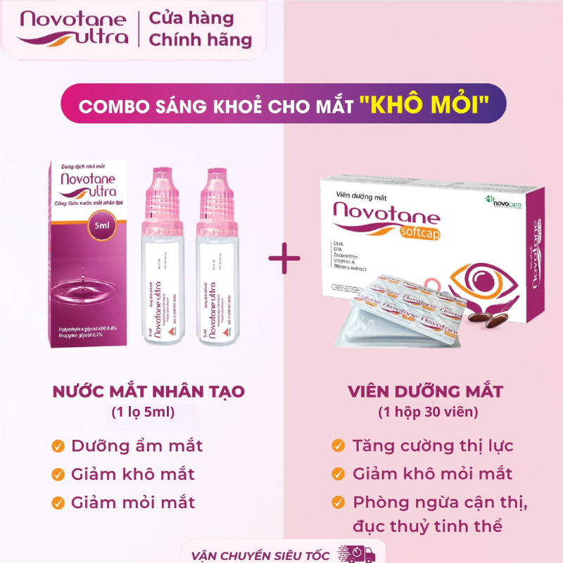 Combo dưỡng mắt Novotane Ultra 5ml & Novotane Softcap 30 viên