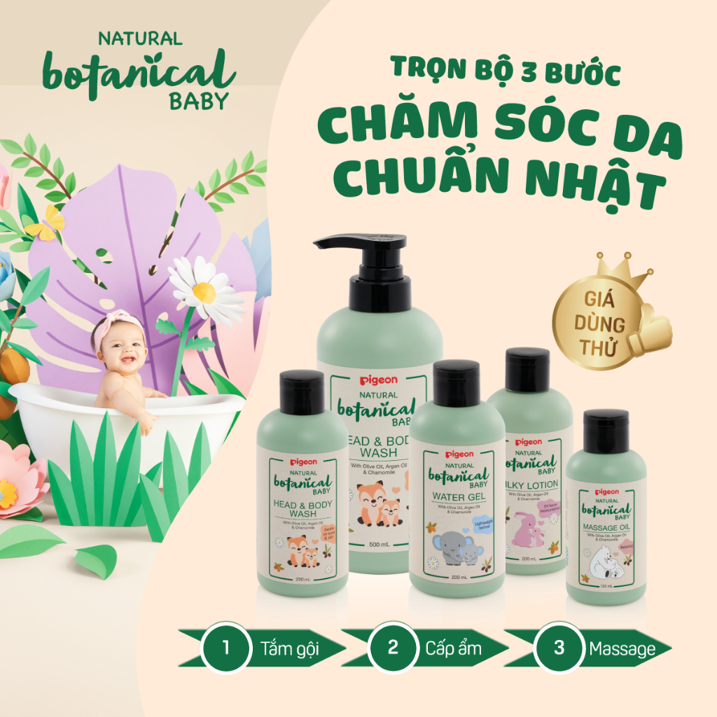 Tắm Gội Toàn Thân Cho Bé Natural Botanical Pigeon 200ml/500ml