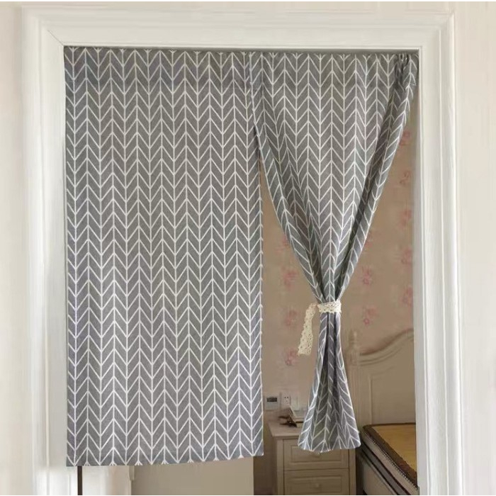 RÈM CỬA 2 MẢNH vải thô họa tiết phong cách NHẬT BẢN chân biên tua rua.