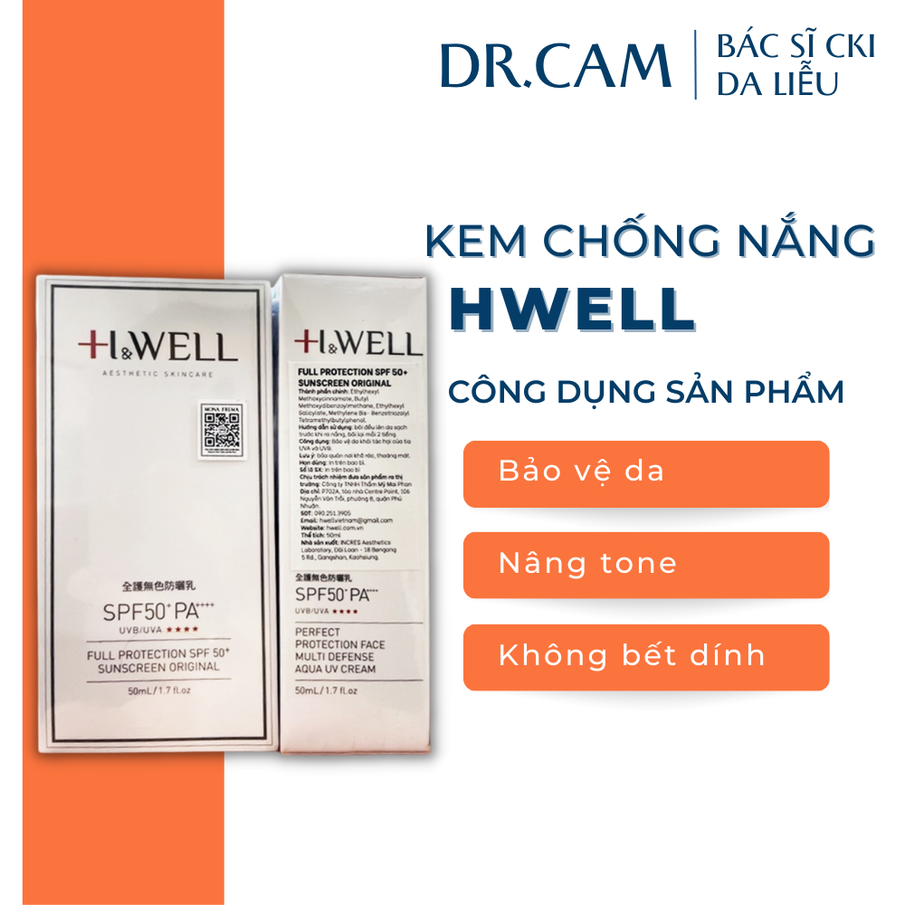 KEM CHỐNG NẮNG H&WELL SPF50 PA++++ CHỐNG NẮNG PHỔ RỘNG 50ML HWELL KCN SUNCREEN ORIGINAL - dr.cam