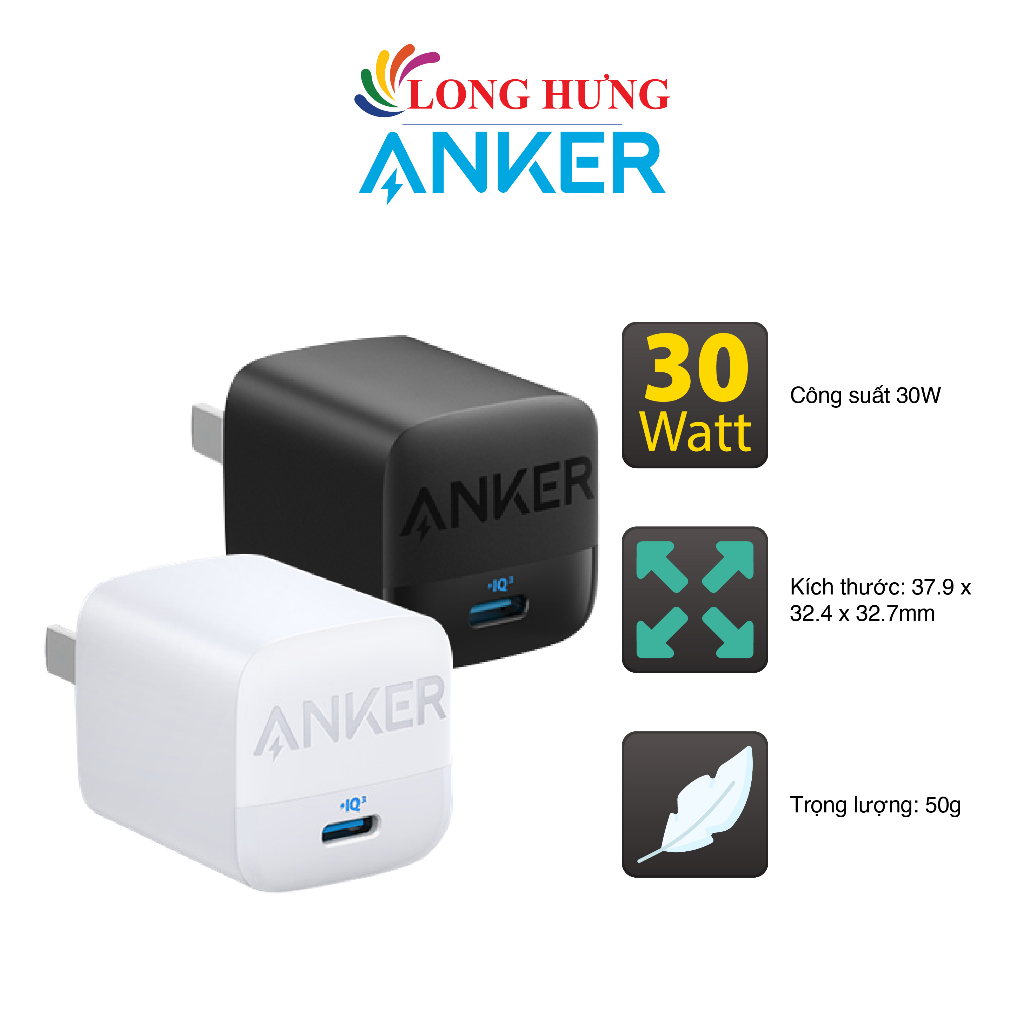 Cốc sạc Anker 313 Gen II Series 3 1Type-C 30W PIQ 3.0/PD/PPS A2639 - Hàng chính hãng