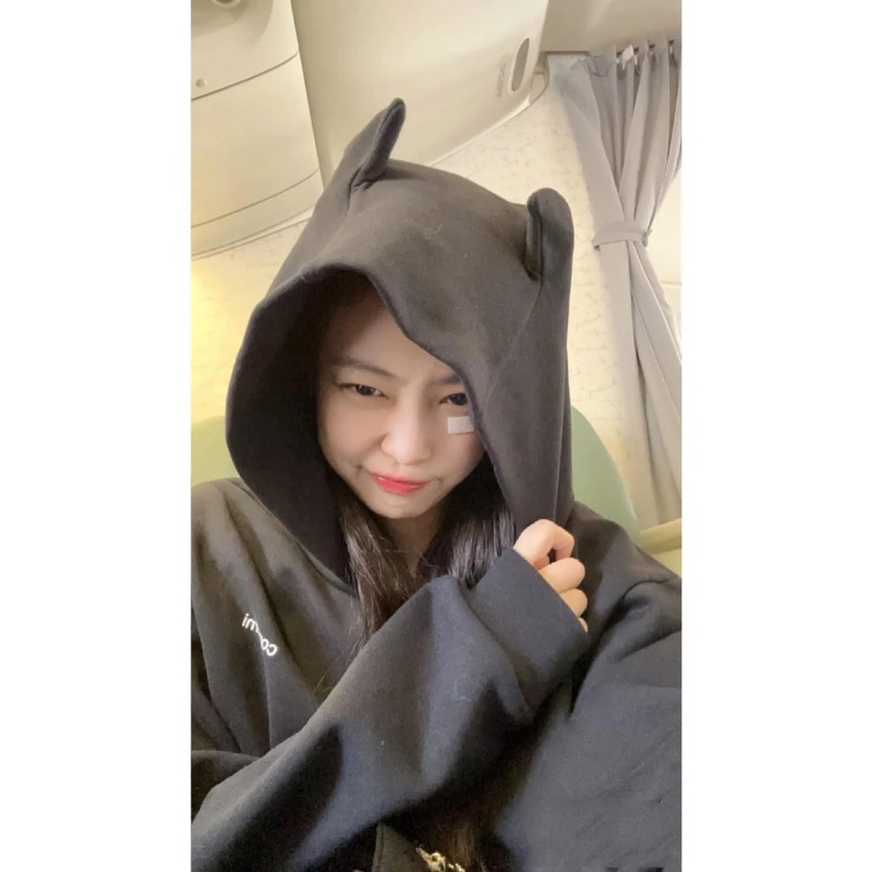 Áo hoodie tai dơi màu đen/xám giống Jennie & Rosé Blackpink,Nayeon Twice