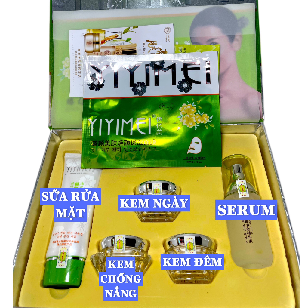 Mỹ phẩm làm mờ nám Yiyimei 5in1, Kem nám, tàn nhang, dưỡng trắng da cao cấp Yiyimei.