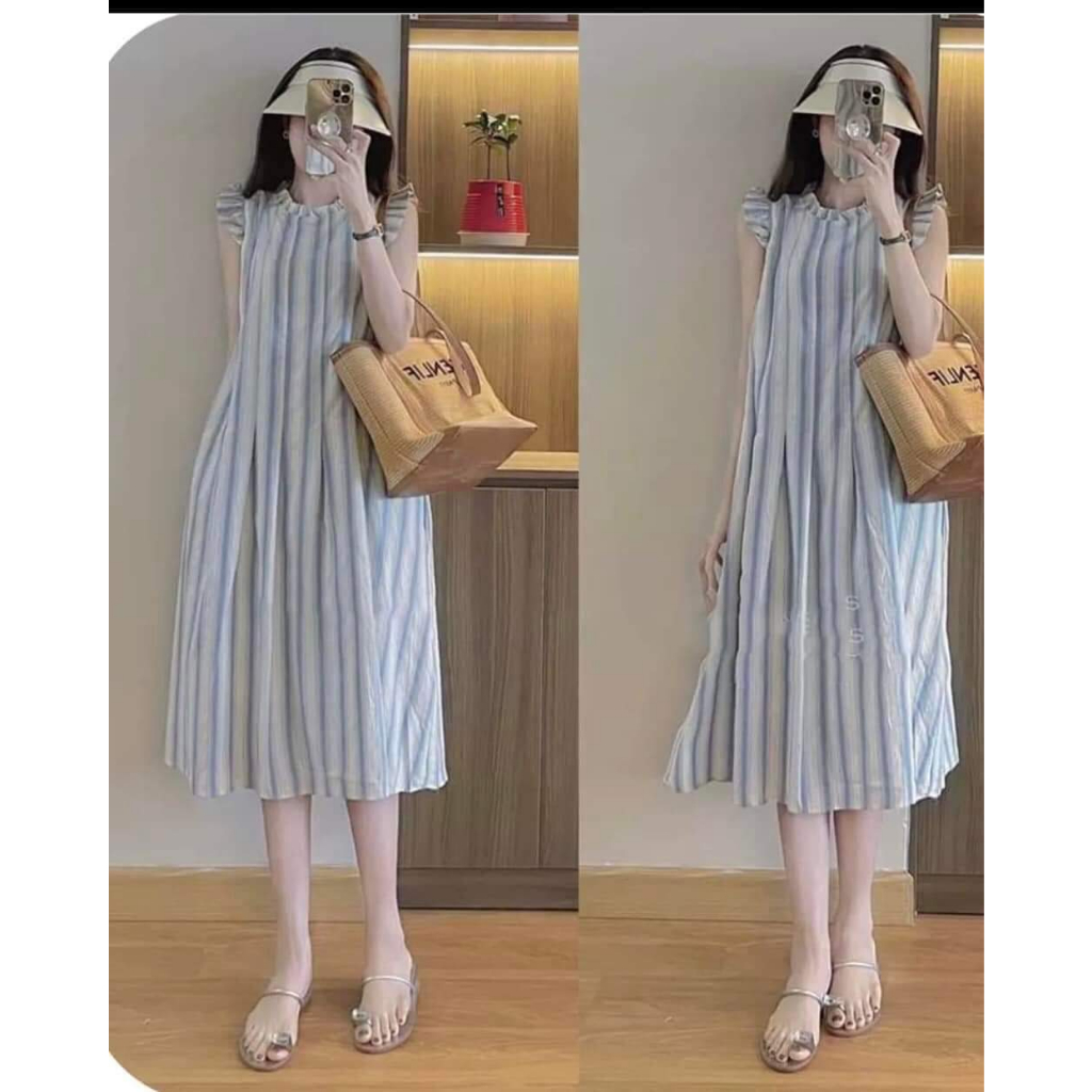 (Đủ size 45-100kg)Váy bầu bigsize dáng kẻ cực xinh