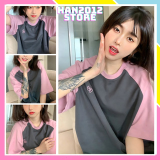 Áo thun tay ngắn thêu chữ FPA form baby tee dáng ôm body tay raglan màu ghi hồng chất cotton mềm mát