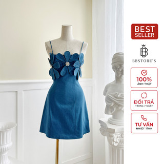 Bbstore’s đầm xòe hai dây dự tiệc kết hoa vải trước ngực -d2067