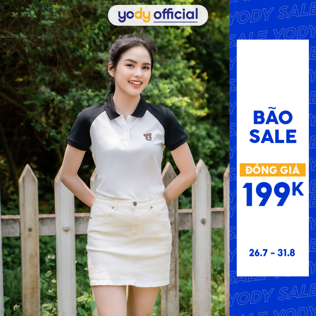 Áo Polo Nữ YODY vải cotton cafe in hình gấu APN5326