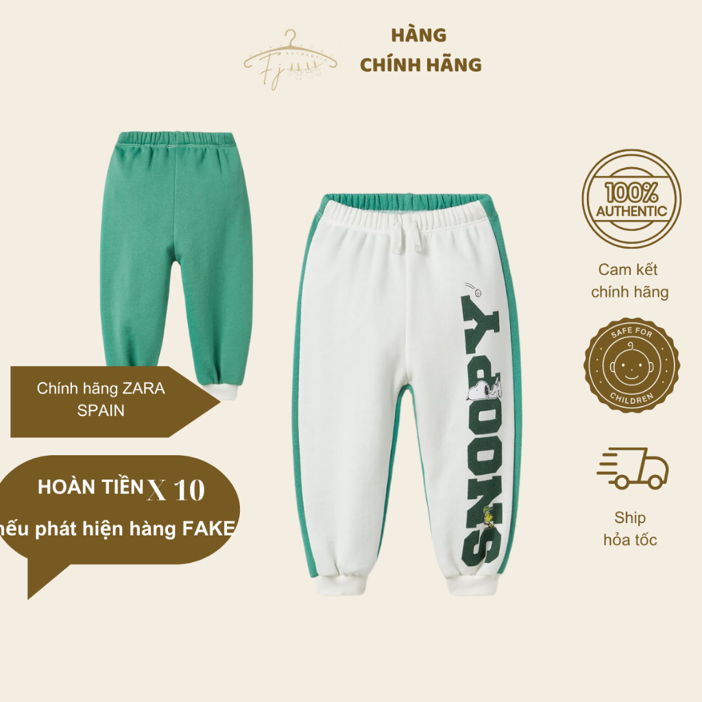 Quần nỉ bé trai ZARA SPAIN quần chất nỉ da cá Snoopy trắng xanh cho bé 4 tháng đến 6 tuổi
