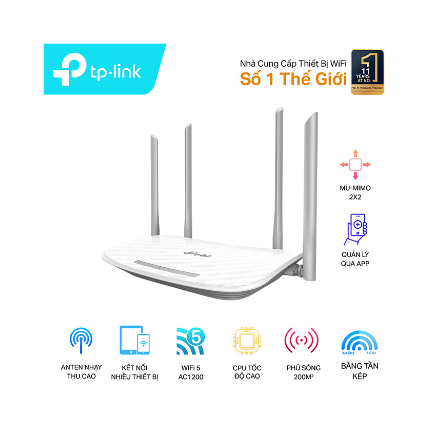 Bộ phát wifi TP-Link Archer C50 (Chuẩn AC/ AC1200Mbps/ 4 Ăng-ten ngoài/ 25 User)