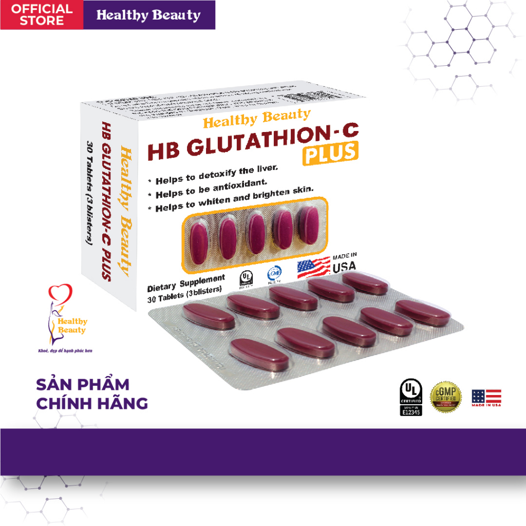 HB GLUTATHION C PLUS - Viên Uống Hỗ Trợ Giải Độc Gan, Chống Lão Hóa, Sáng Da