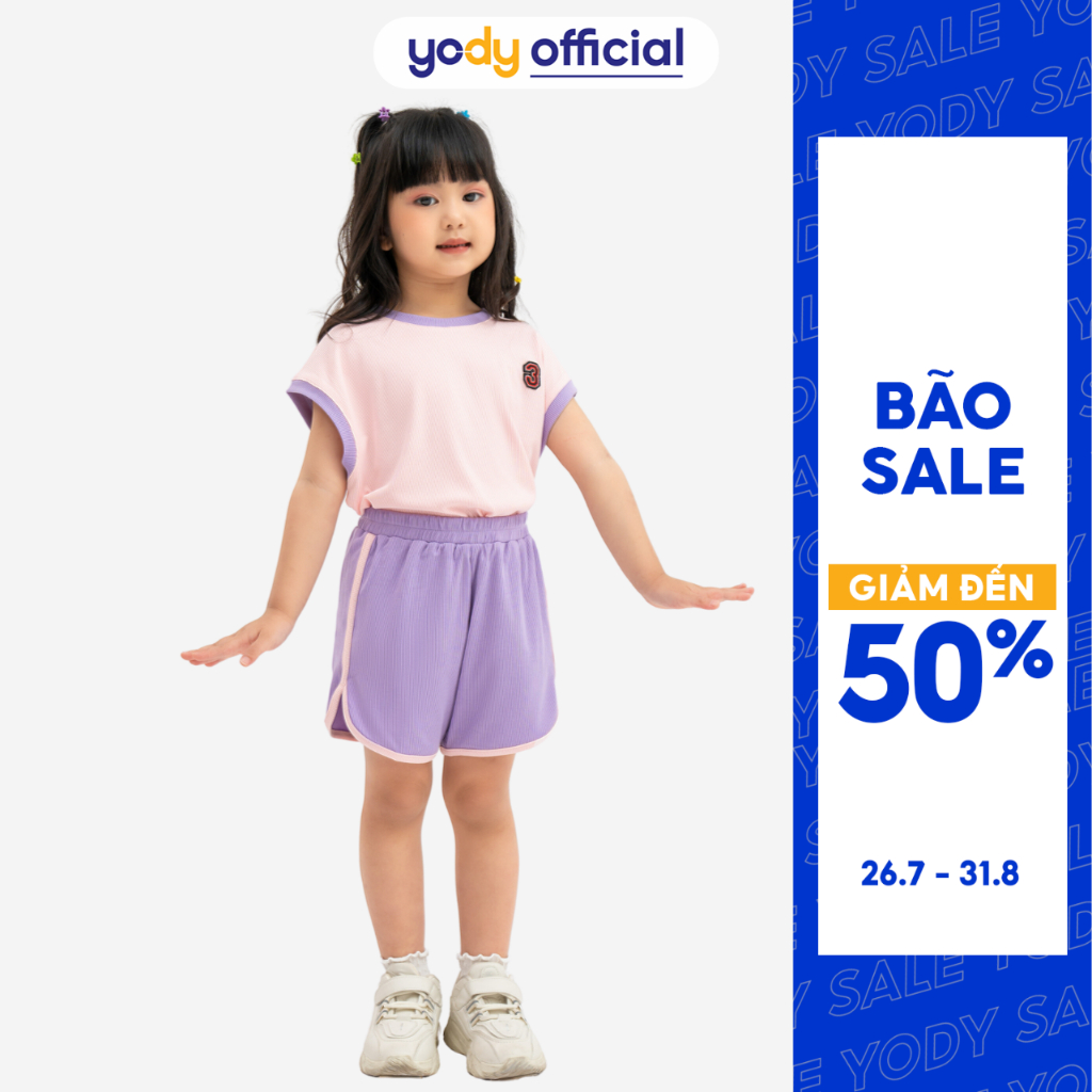 Bộ đồ cho bé trai bé gái Yody tay chờm thêu logo bộ quần áo thun mềm mại thoáng mát kid BDK6142