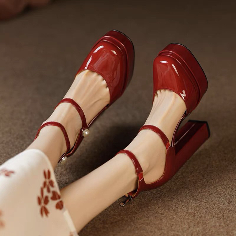 Order 🏅 Giày da bóng mũi tròn cổ cao hạt ngọc 12cm 34-39