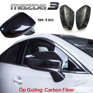 Ốp hõm cửa ốp gương chiếu hậu xe mazda 3 2015 2016 2017 2018 2019 carbon + titan + mạ chrome ốp tay nắp bình xăng
