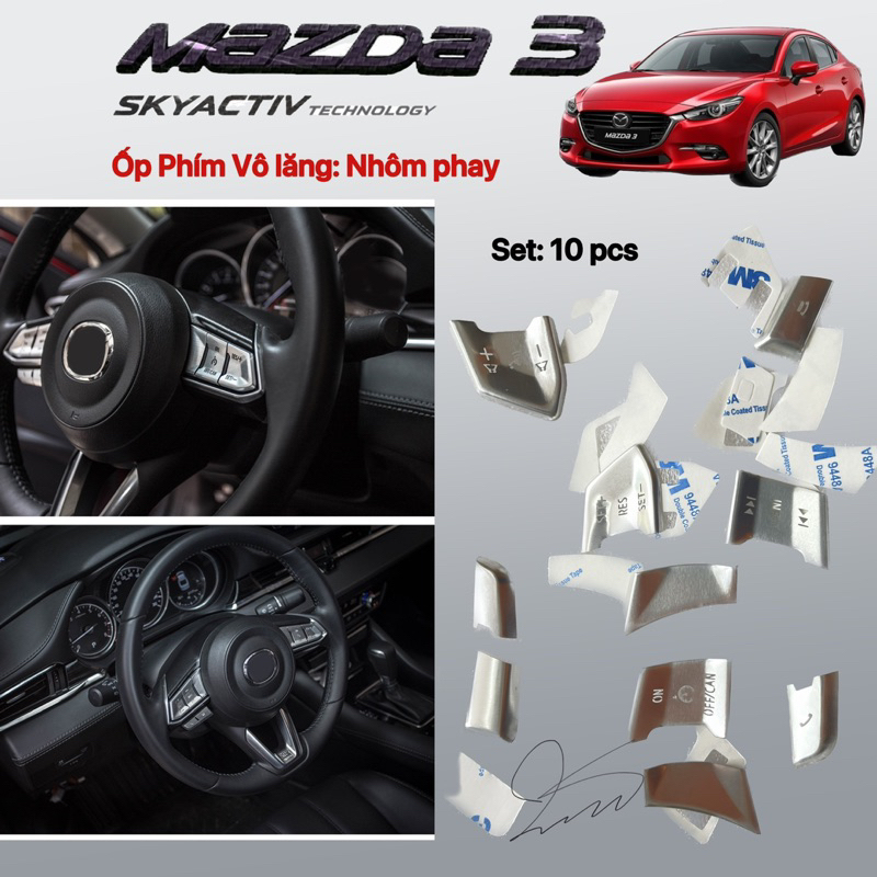 Ốp Phím Nút nhôm xe Mazda 3 2017-2019 phay  Phụ kiện trang trí dán 2016 2018