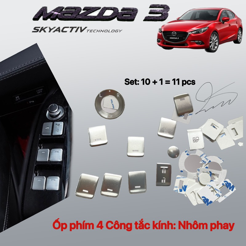 Ốp Phím Nút nhôm xe Mazda 3 2017-2019 phay  Phụ kiện trang trí dán 2016 2018