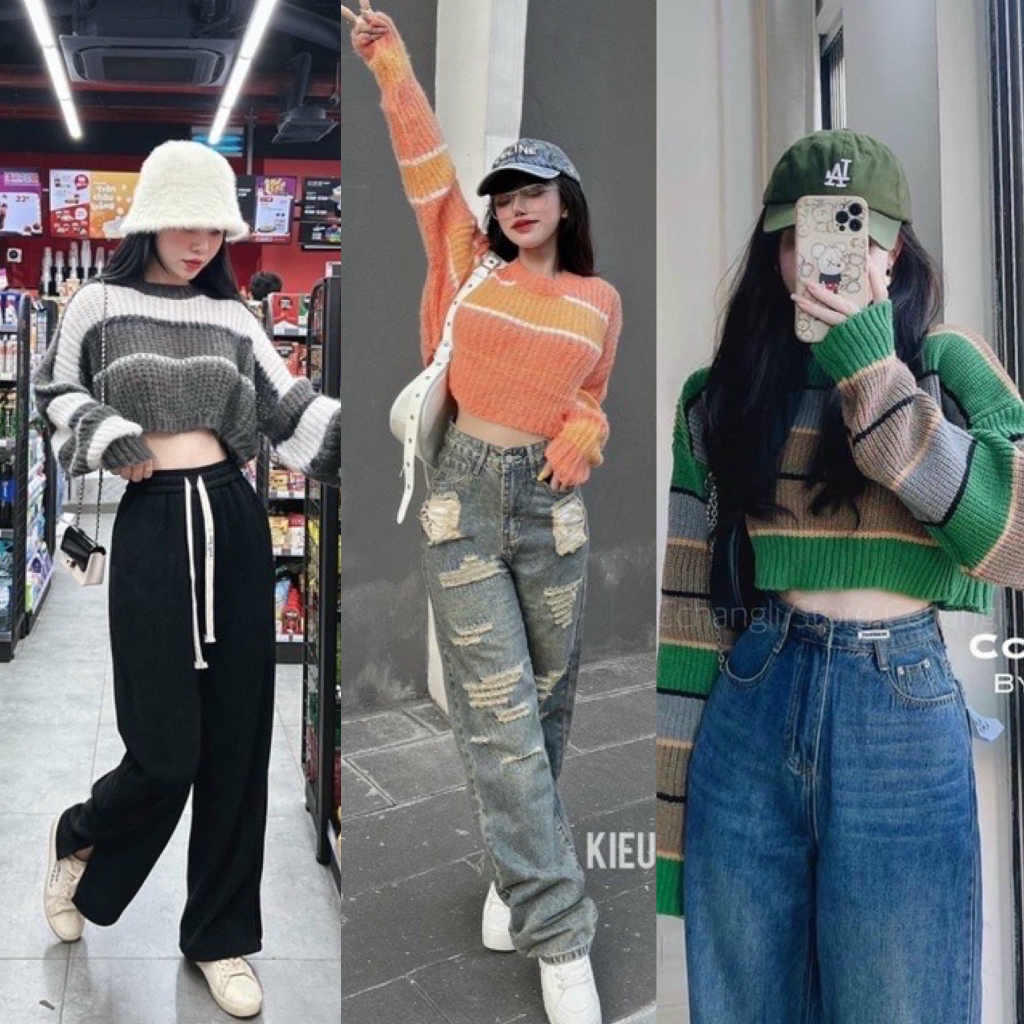 ÁO LEN SỌC CROPTOP (KÈM VIDEO HÌNH THẬT)
