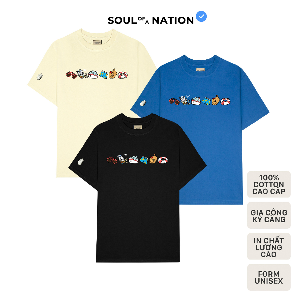 Áo thun unisex In hình cao cấp SUMMER CLUB form basic 100% cotton SOUL OF A NATION - Đen/Trắng/Kem nhạt...