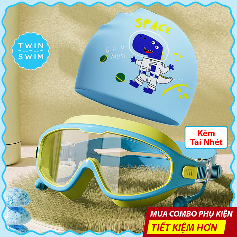 Bộ Kính Bơi Không Gọng + Nón Bơi Silicon Cho Trẻ Em Twin Swim Cao Cấp, Phù Hợp Cho Bé Trai Bé Gái Từ 3~14 Tuổi