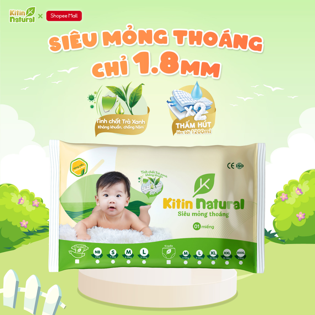 Miếng Dùng Thử Tã Bỉm dán quần Kitin Natural size S50 M44 L40 M44 L40 XL38